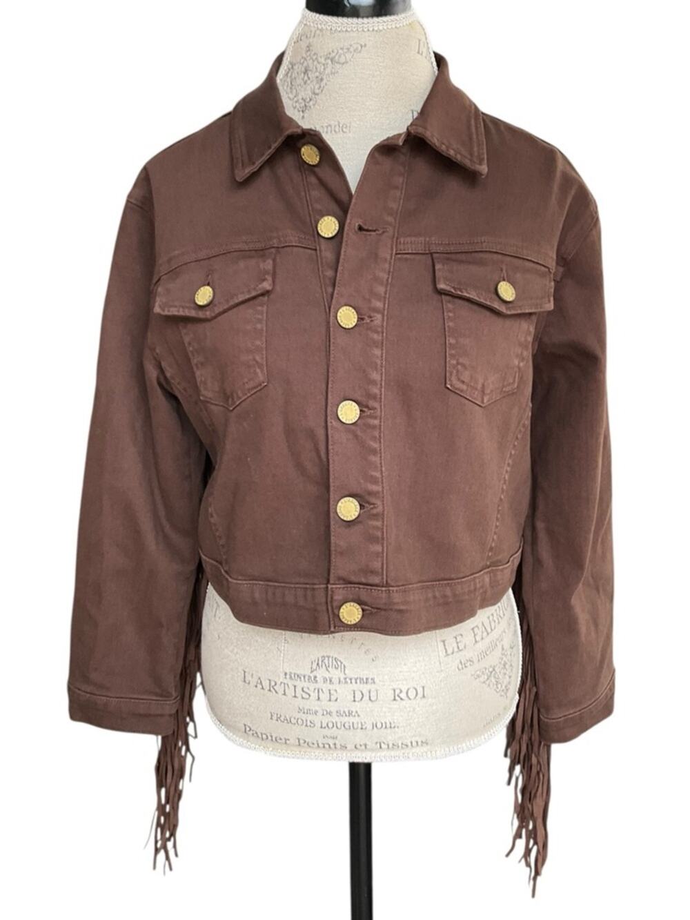 L'AGENCE Women’s Western Koda Fringe Crop Denim Jacket Medium NWT